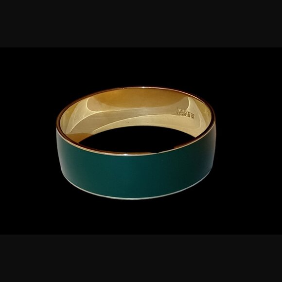 J.crew Gold Tone Green Enamel 7.75" Chunky Bangle Bracelet - Picture 3 of 7